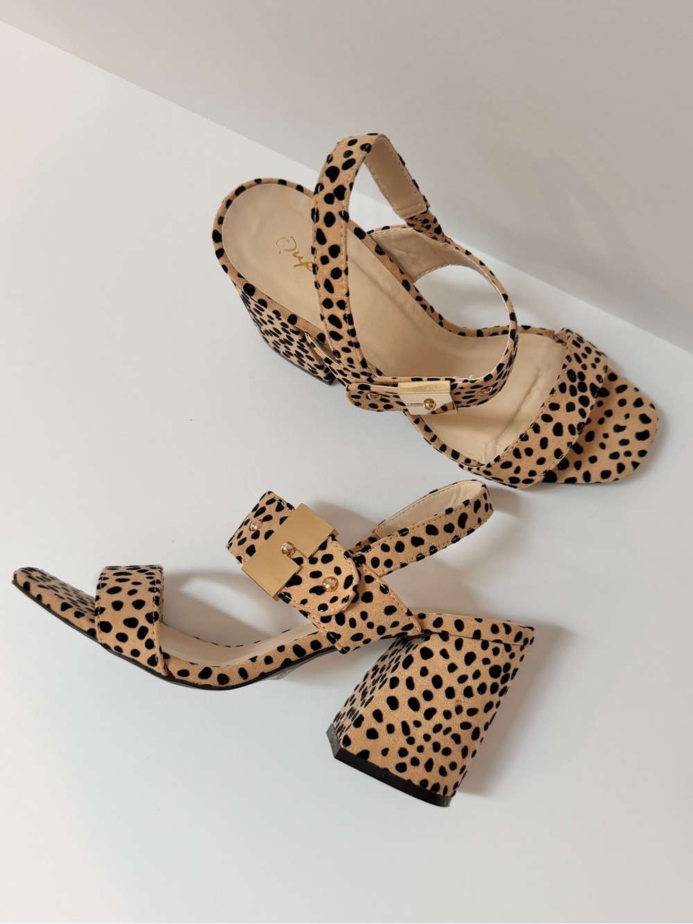 Tan & Black Leopard Print Suede Block Heels - Picture 13 of 16